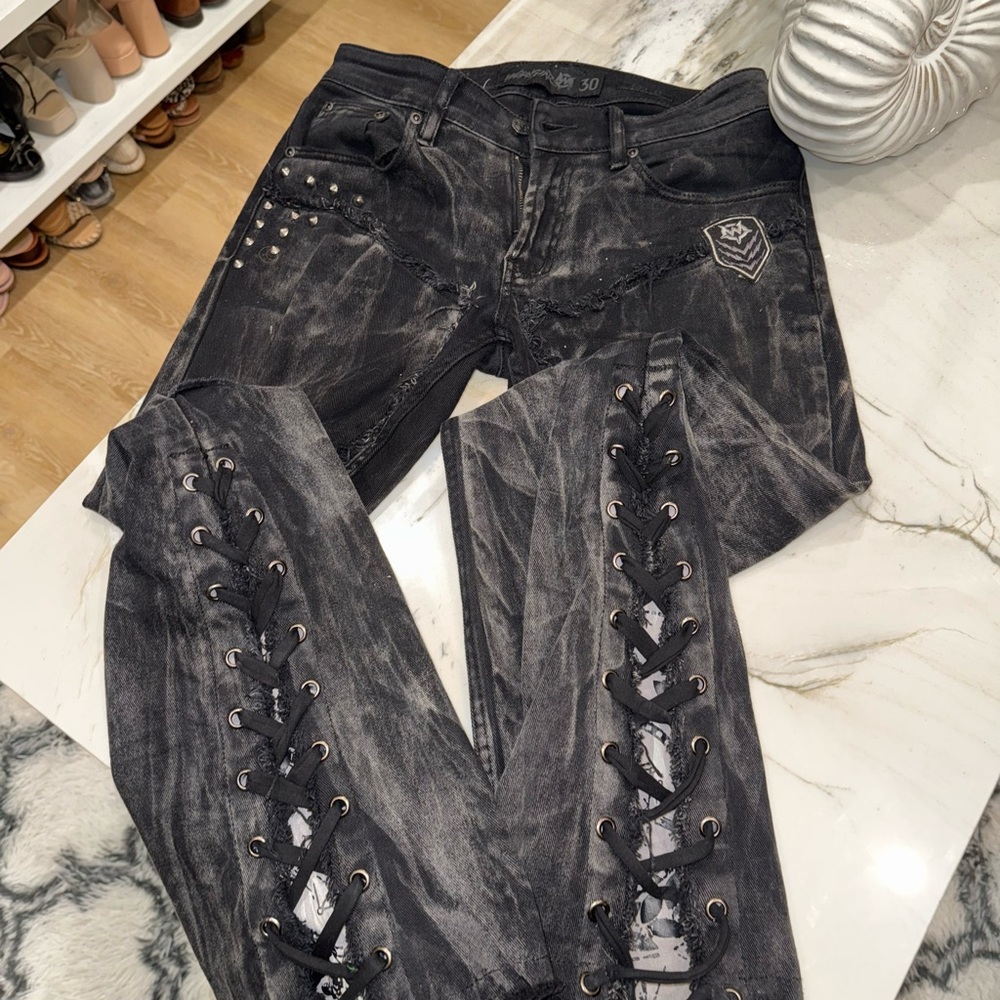 Wornstar custom lace black smoke wash up jeans size 30 men’s